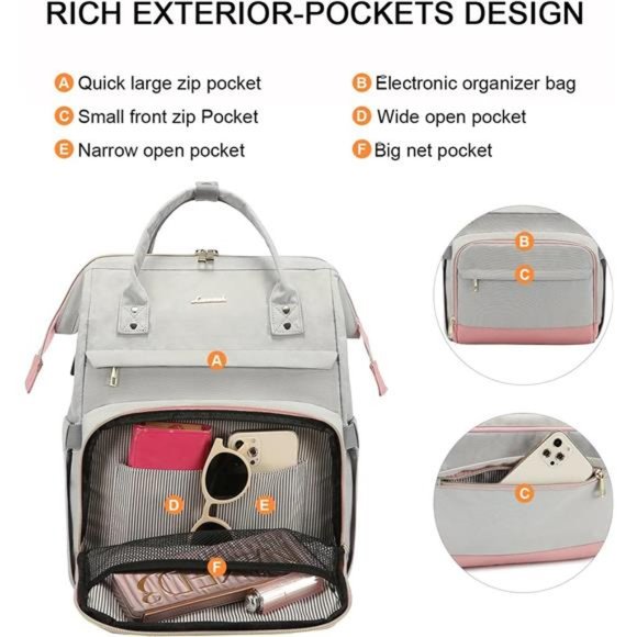 Laptop Backpack for Women Fashion Travel Backpack Purse 15.6 Inch Large Capacity - Picture 3 of 7